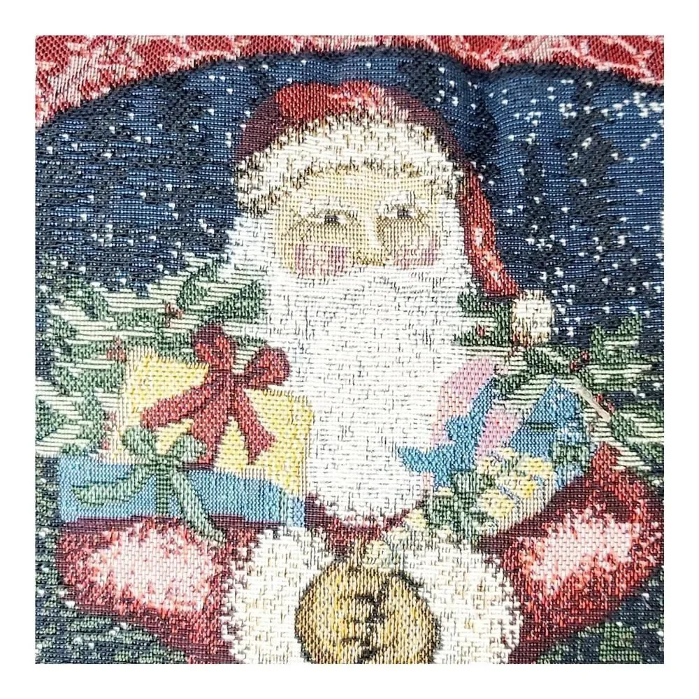 Vtg Needlepoint Santa Claus Christmas‎ Holiday Decorative Tapestry Throw Pillow